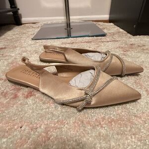Journee Collection Satin Pointed Toe Slingback Flats in Blush